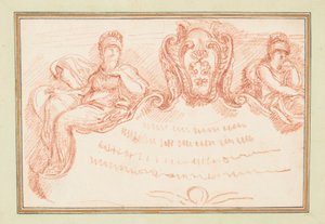 Disegno, Dettaglio del soffitto con due figure sedute e stemma